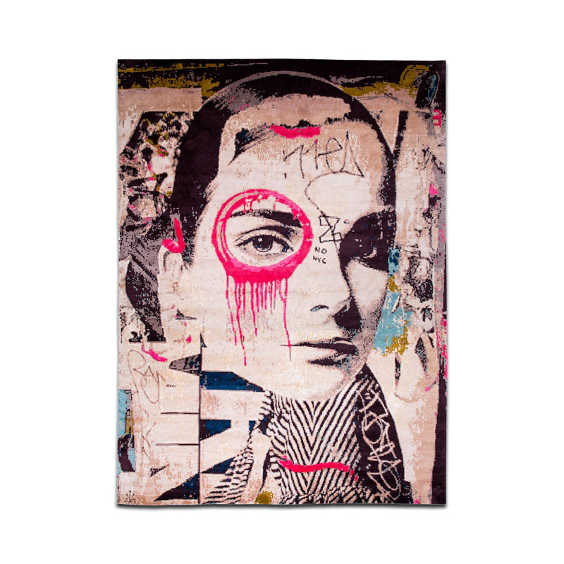 Tapis à imprimé numérique sur le thème du visage et du dessin, Rectangle 4 pi 11 po x 7 pi 6 po