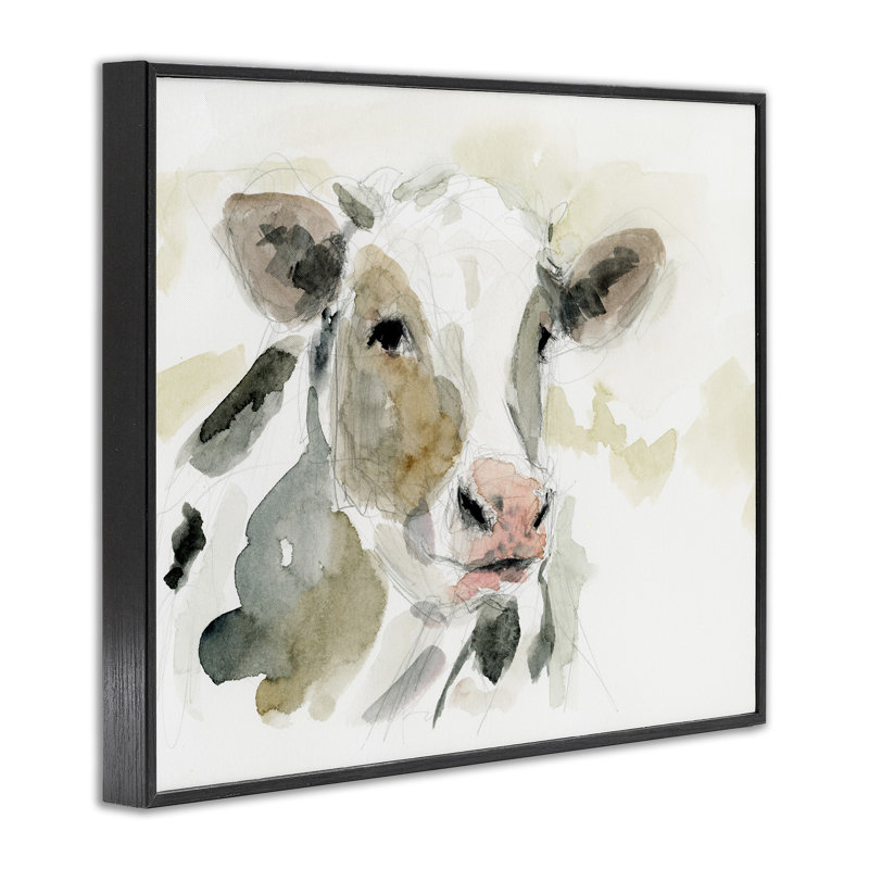Reproduction giclée encadrée « Vache » de Victoria Barnes, dans un style aquarelle douce, H 24 po x l 30 po