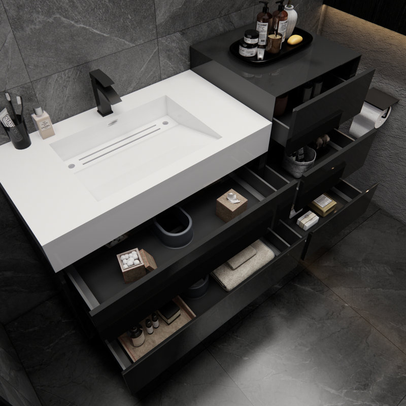 Meuble-lavabo mural simple 62 po Albizu, Noir