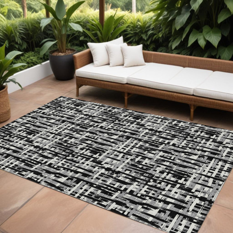 Tapis intérieur noir lavable abstrait 9 pi x 12 pi
