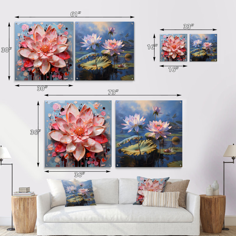 Bliss UnveILE Lotus - lot de 2 lotus en acrylique, H 16 po x l 33 po