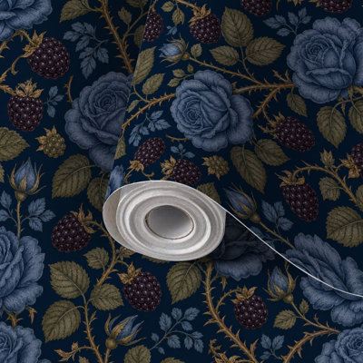 Papier auto-adhésif auto-adhésif et amovible Blue Roses Blackberries 17,7 po x 118 po (45 x 300 cm)
