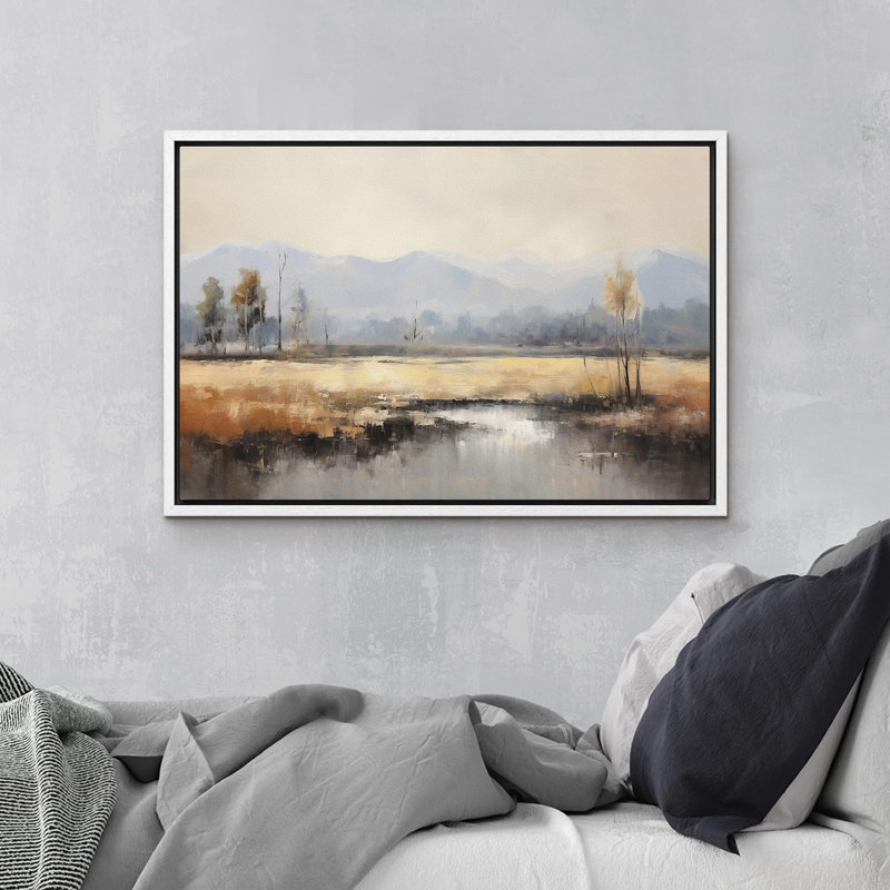 Paysage champêtre rustique, paysage automnal et montagnes brumeuses, H 24 po x l 36 po, Blanc