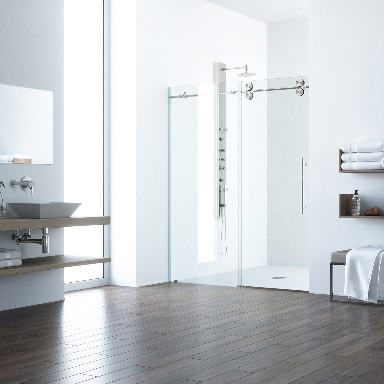 Elan 68" Frameless Sliding Shower Door, Stainless Steel