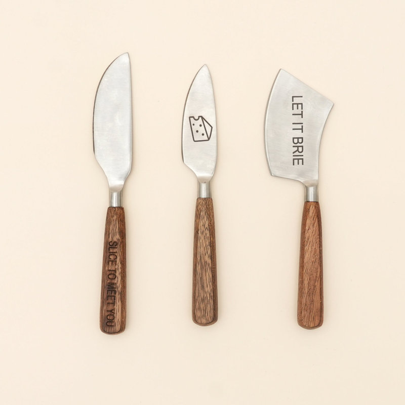 Ensemble de 3 couteaux à fromage en acier inoxydable avec manches en bois de manguier