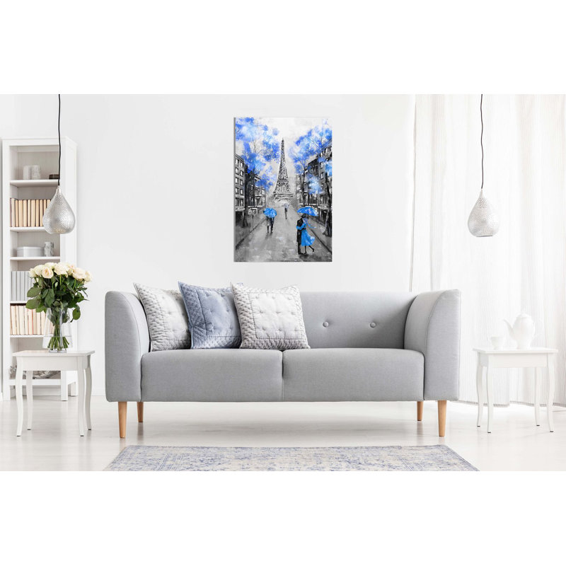 Black & White Paris Painting - Wrapped Canvas Print, Blue, 76cm H x 51cm W