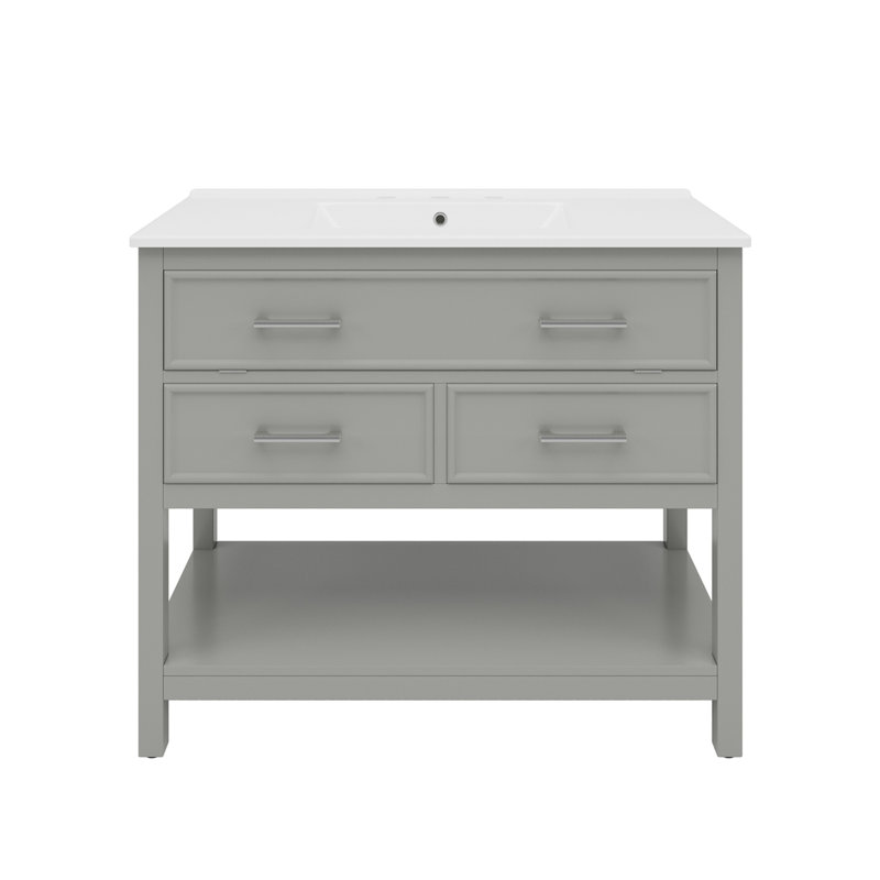 Meuble-lavabo 36 po avec lavabo en céramique, Gris