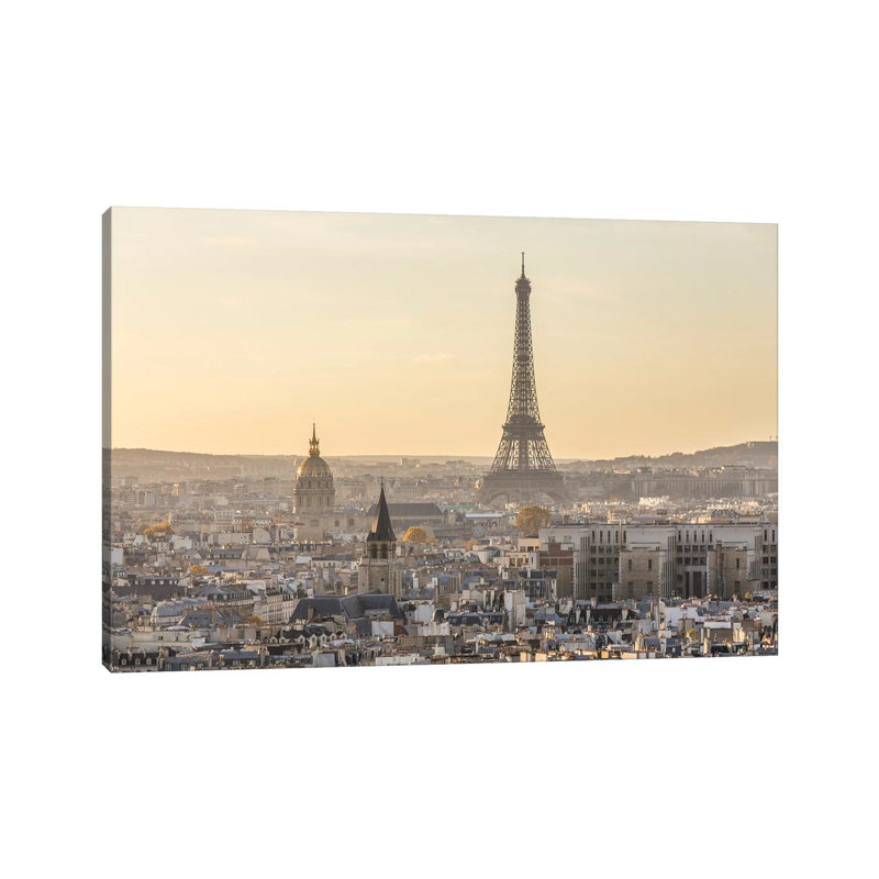 Paris And Eiffel Tower At Sunset, France II by Matteo Colombo - Wrapped Canvas Print, 20.32 cm H x 30.48 cm W