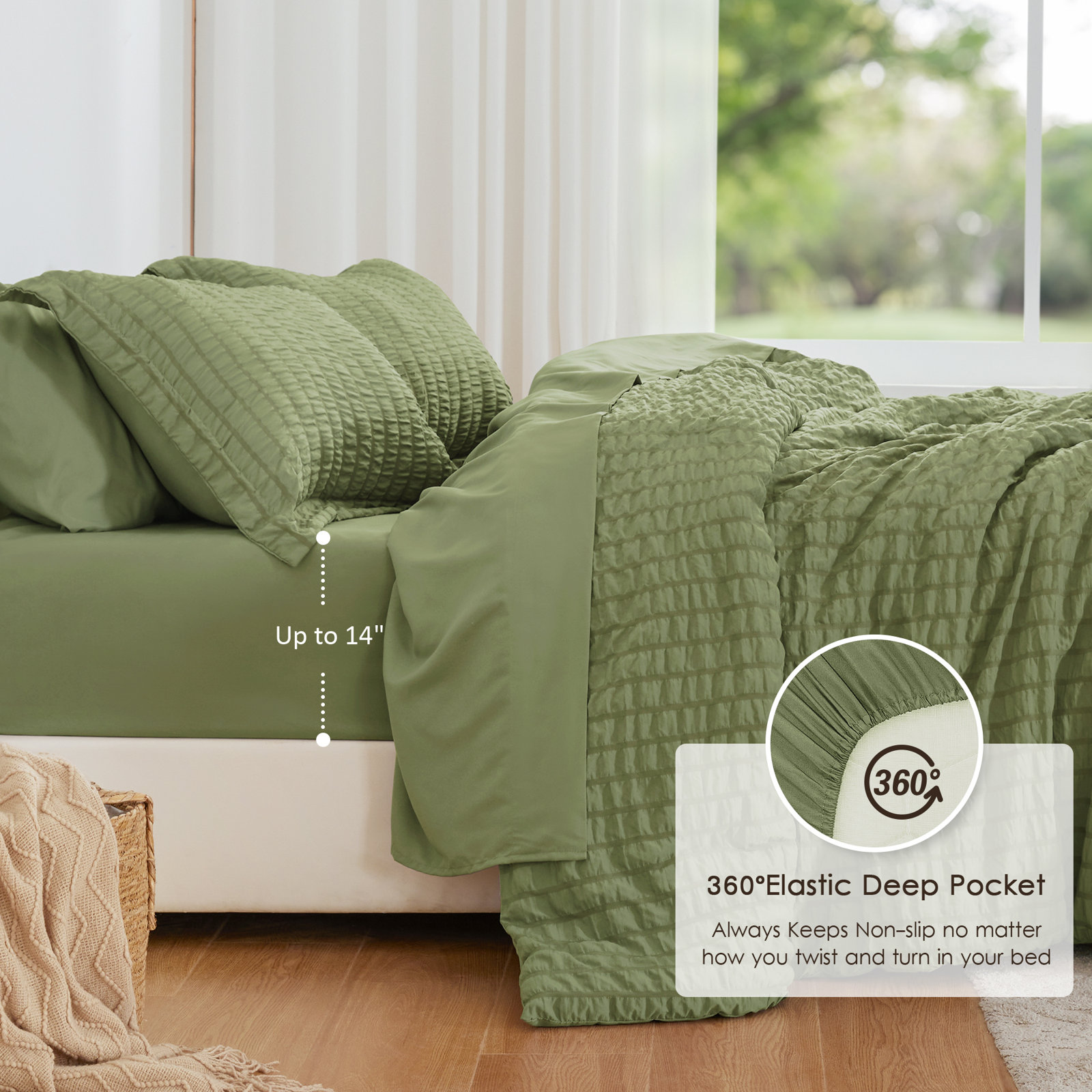 Bedding, Green, King-7 pieces