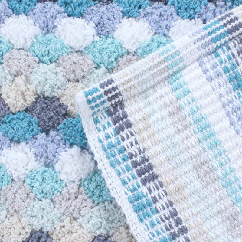 Macek 100% Cotton Bathroom Rug, Non Slip & Water Absorbent Soft Shaggy Mat, Blue, 24"W x 36"L