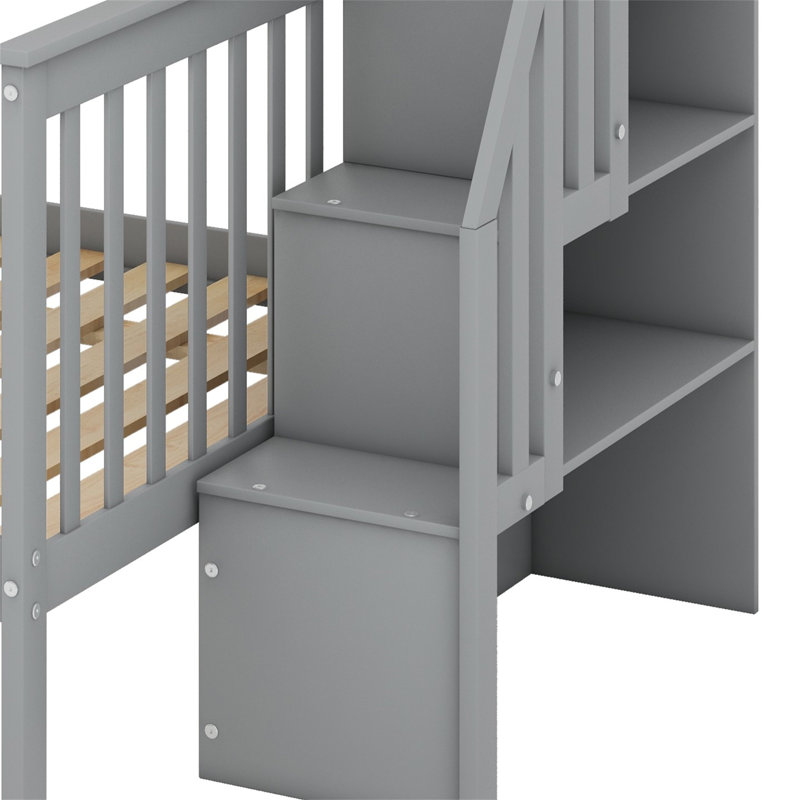 Lit superposé avec escalier de rangement, Gris