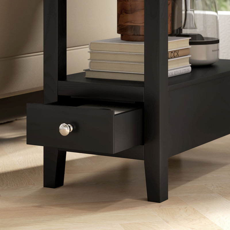 End Table with Charging Station USB Ports Side Table with Storage, Black