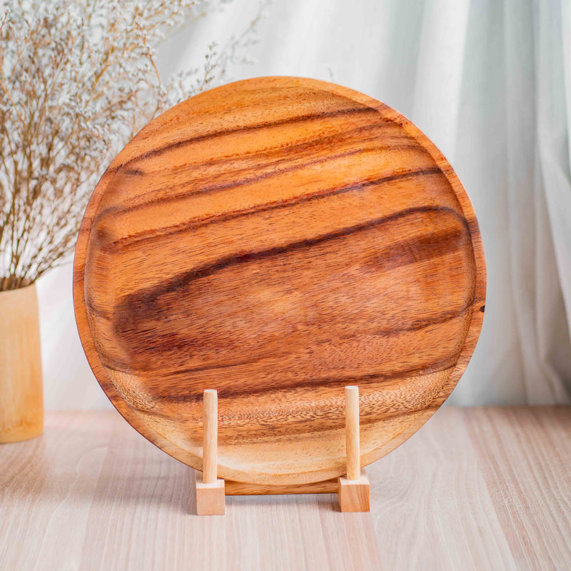 Ensemble de 4 assiettes rondes classiques en bois d'acacia
