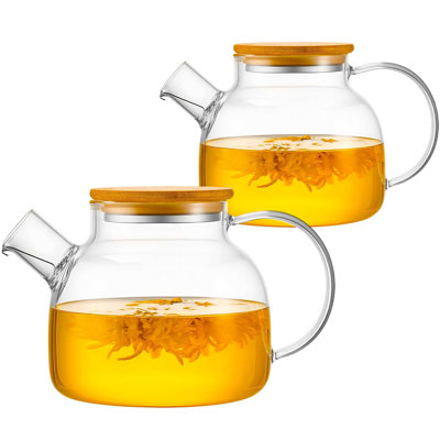Two packs Glass Teapot Stovetop 34 OZ, Borosilicate Clear Tea Kettle with Removable 18/8 Stainless Steel Infuser, Teapot Blooming and Loose Leaf Tea Maker Tea Brewer for Camping, Travel