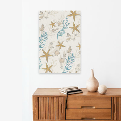 Motif de mer dorée I - art crème corail bleu côtier