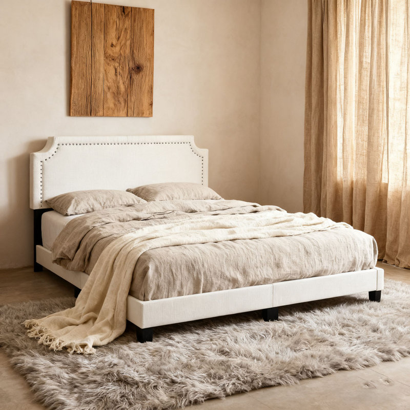 Linen Upholstered Platform Bed, Full