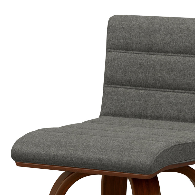 Gray Linen and Wood Swivel Counter Stool