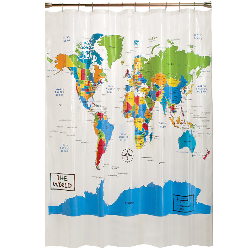 World Map Vinyl Shower Curtain