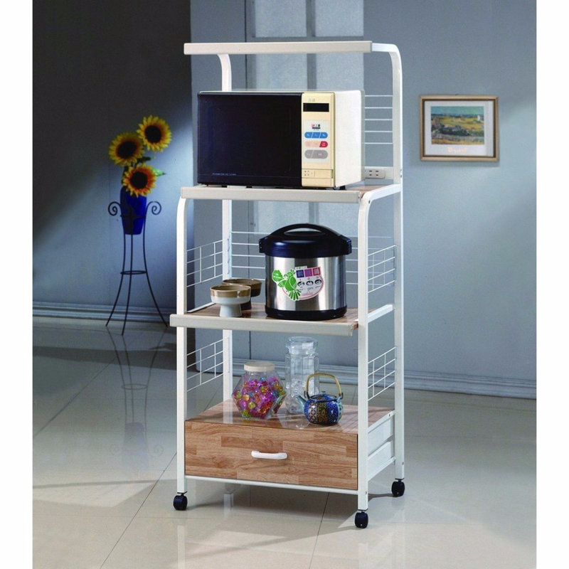 Commodious Kitchen Shelf On Casters, White, Brown