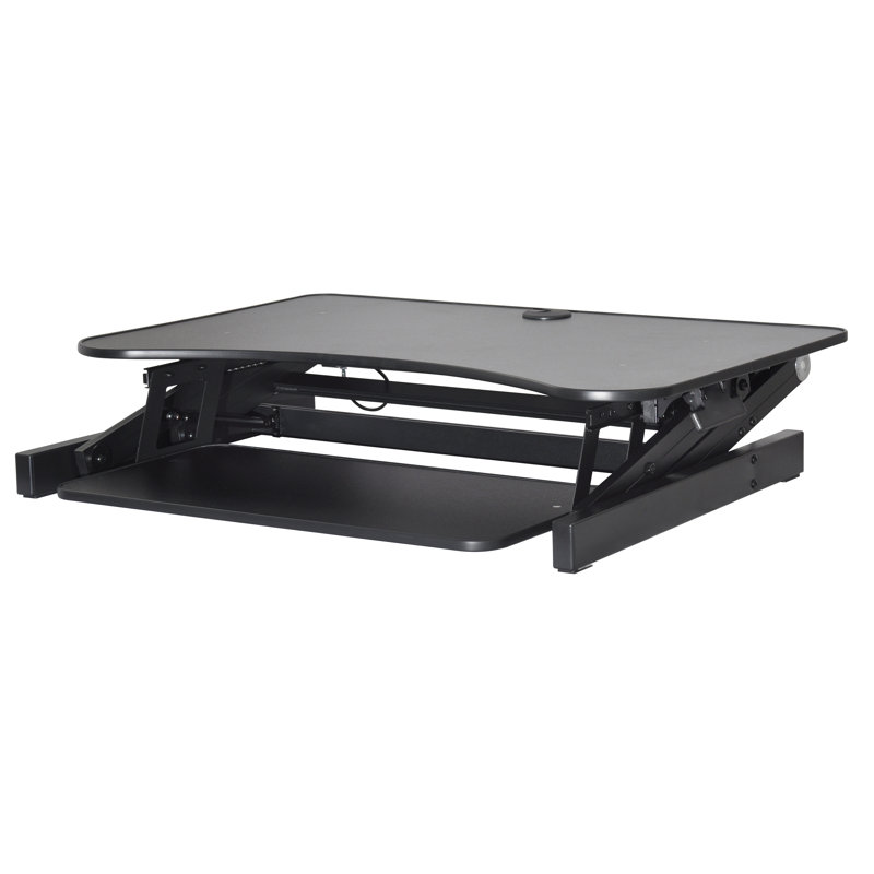 Roesler 46" Standing Desk Converter with Sliding Keyboard Tray, Teak/Black, 20" H x 26.5" W x 48.25" D