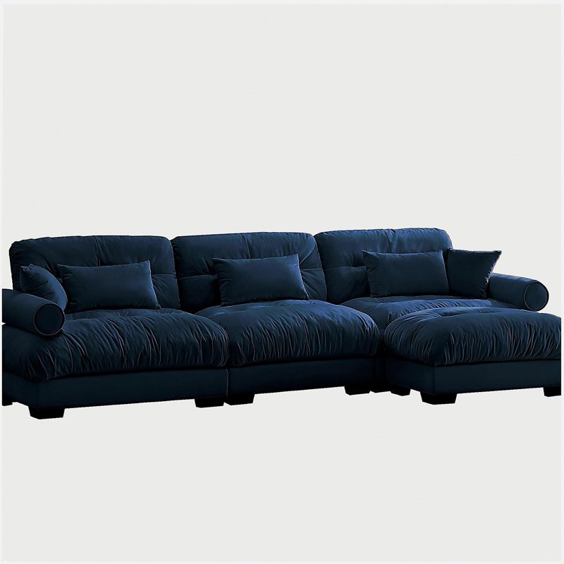 Canapé modulaire surdimensionné en velours super confortable avec repose-pieds mobile, Bleu