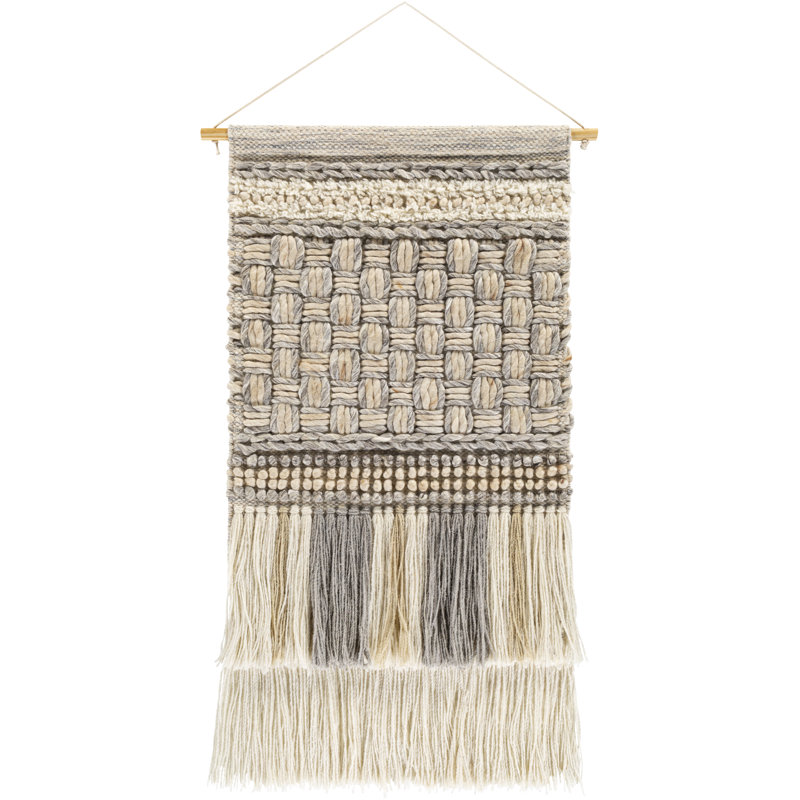Leigha Hand Woven Wool Wall Hanging, Light Gray