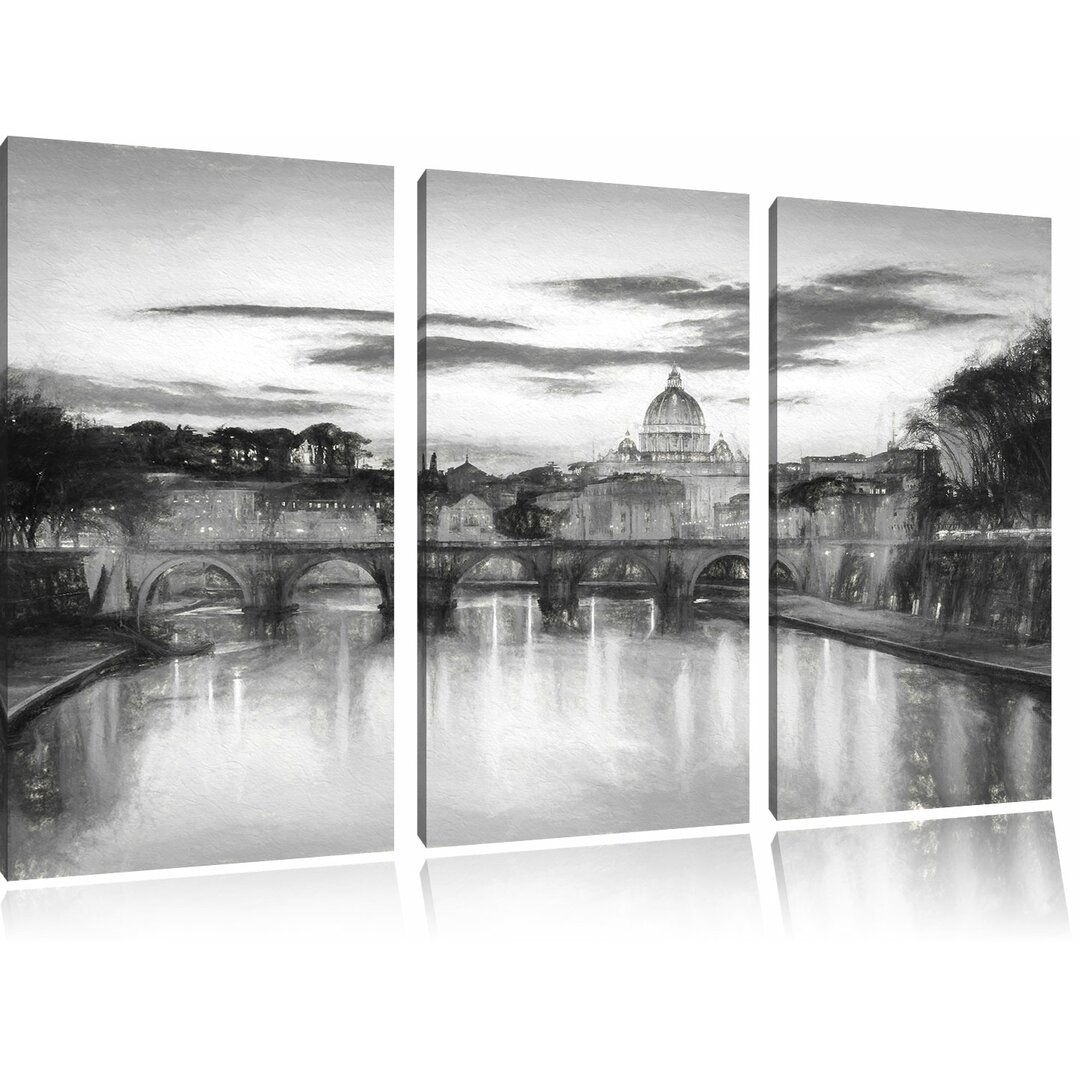 3-tlg. Leinwandbild-Set „Nachtansicht der Basilika St. Peter in Rom“, Kunstdruck