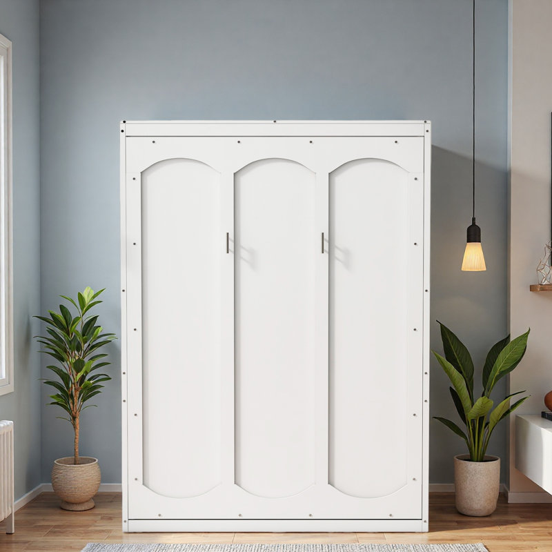 Murphy Bed Wall Bed With Shelves, Full , White