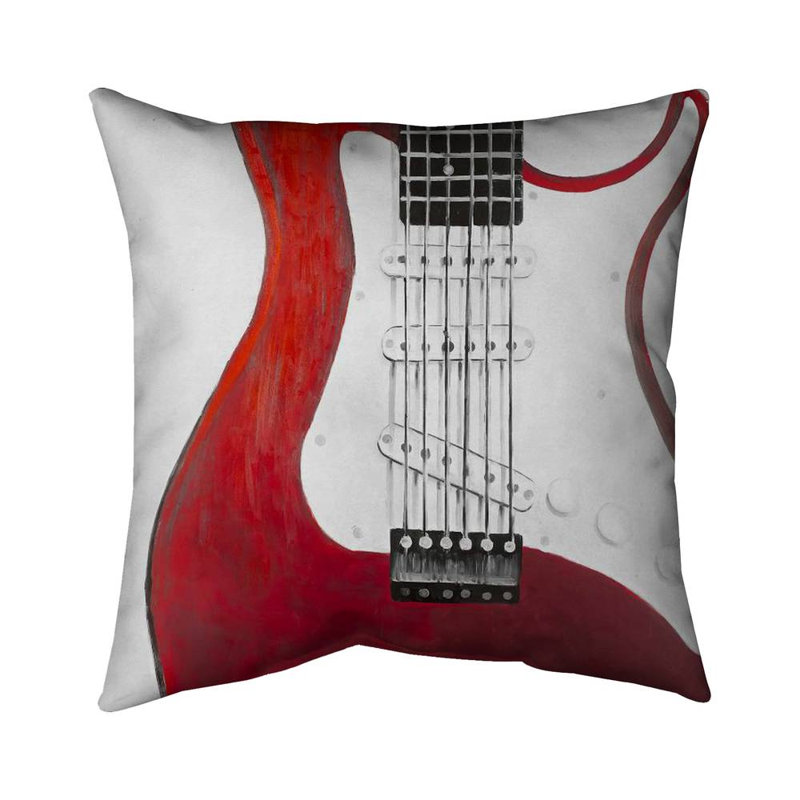 Red electric guitar - 18"x18" Throw pillow - Poly twill - Print on demand