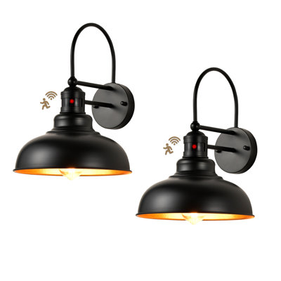 Motion Sensor Outdoor Barn Lights - Dusk To Dawn Farmhouse Gooseneck Exterior Wall Lighting Fixture For Garage Patio Doorway(set Of 2)