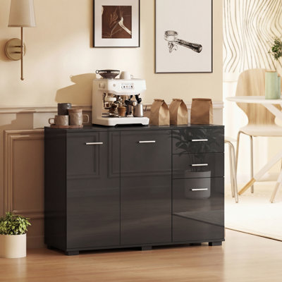 HOMCOM Modern Sideboard Kitchen Storage Cabinet Black