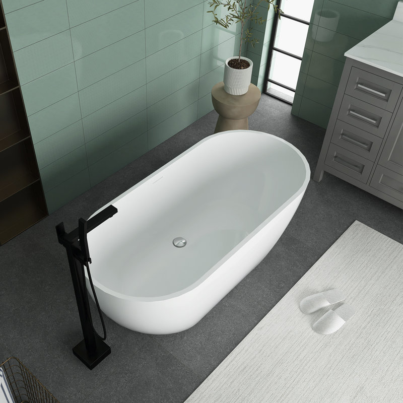 Baignoire de trempage autoportante en acrylique 64,96 po x 28,35 po, Blanc