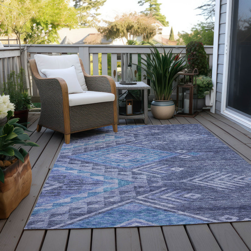 Tapis bleu marine intérieur / extérieur lavable à la machine Chayden ACN1091, Rectangle 3' x 5'