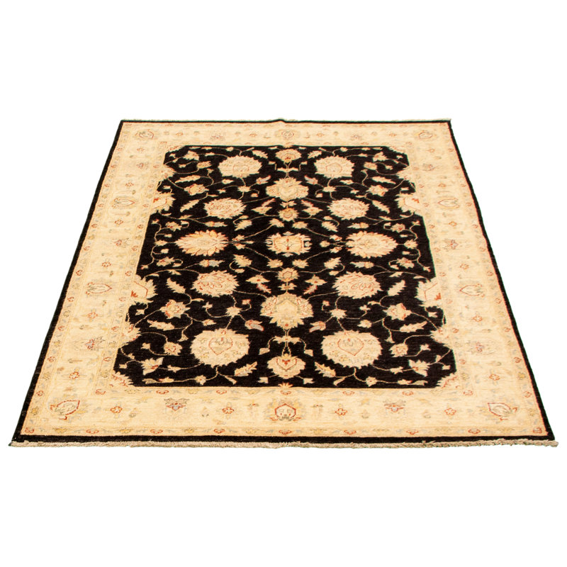 Tapis décoratif en laine noué à la main de conception unique 5 pi 7 po x 7 pi 10 po Ivoire