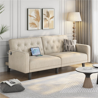 63in Convertible Futon Sofa Bed Couch Split-back Sleeper with USB Ports