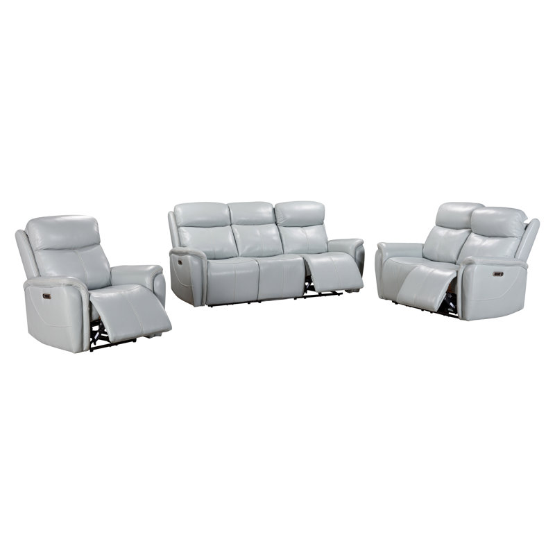 Allysia Power Reclining Sofa Loveseat And Recliner, Seamist Grey