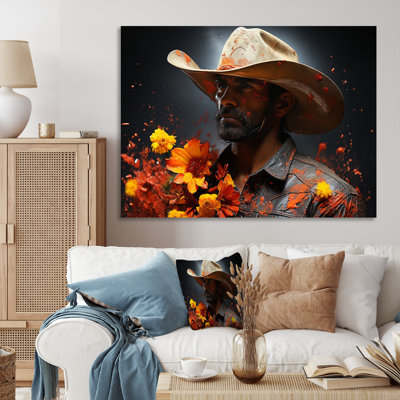Western Cowboy Pointillism Portrait I, reproduction d'art sur toile
