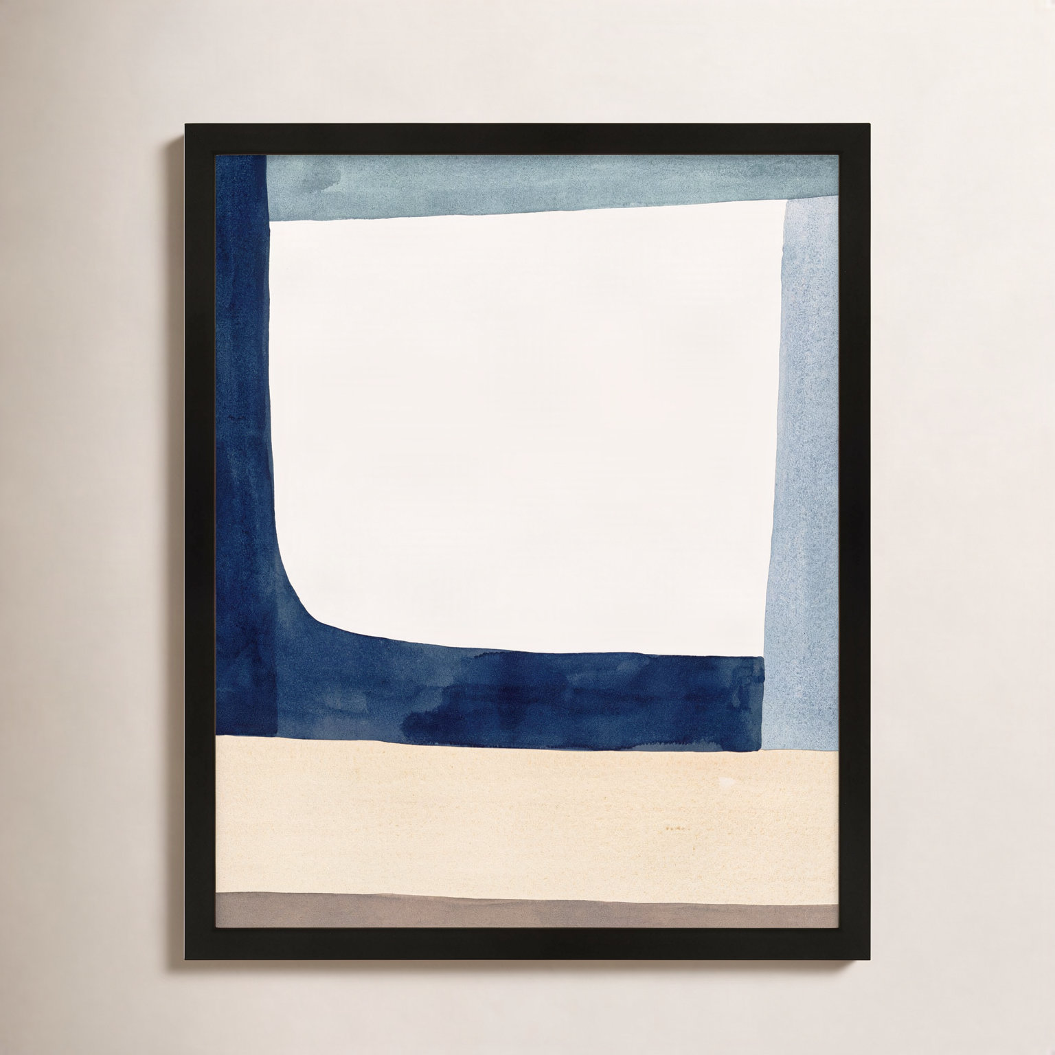 Composition In Blue 1 by Julia Balfour, 30" H x 24" W x 1.25" D, Black Framed Paper