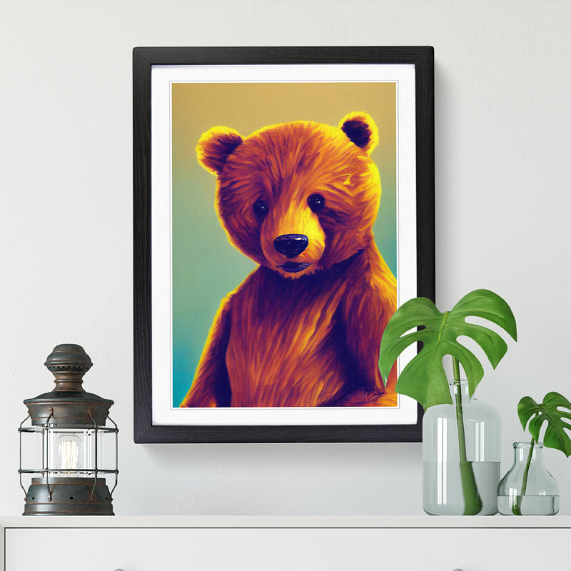 FRM-V0523-2487X Teddy Bear Scandinavian - Single Picture Frame Print, 64cm H x 46cm W x 2cm D, Black