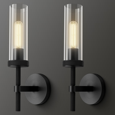 Martajah Solid Brass Wall Sconces with Tube Glass (Bulbs Include) (Set of 2)