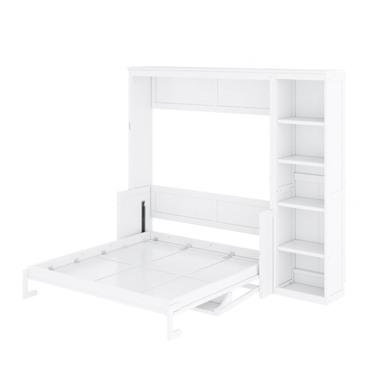 Full Size Murphy Bed With Desk And Bookshelf, White, Full, White