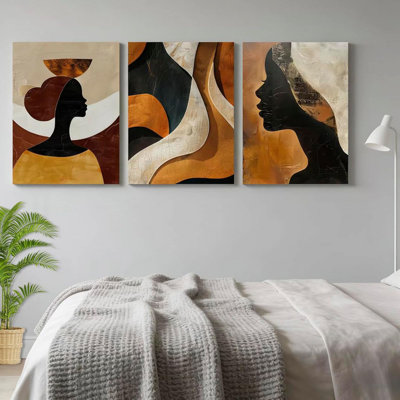 Encadré boho afro-américain, art mural, femme noire, reproduction sur toile dorée, abstraite, femme noire, peinture, décoration murale pour salon, chambre à coucher, bureau, 16 x 24 pouces