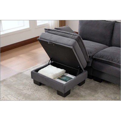 Canapé modulaire modulaire en nuage, canapé rembourré en velours côtelé avec ports USB et repose-pieds avec rangement, canapé confortable multi-configurations pour le salon