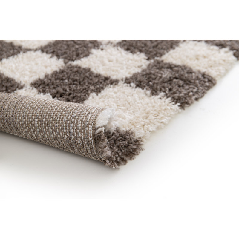 Chequered Shag Area Rug, Rectangle 160 x 230 cm, Brown