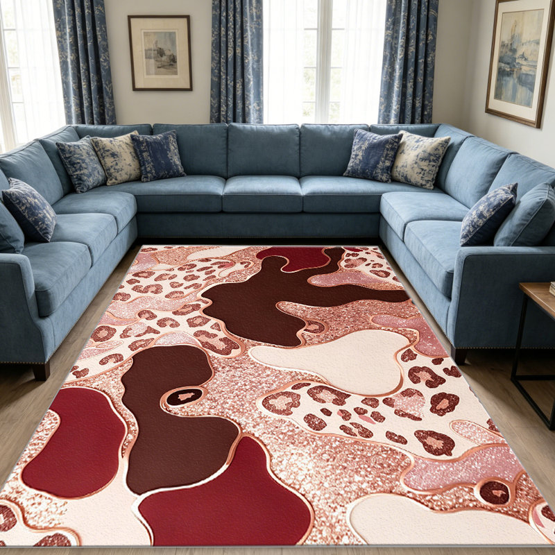 Red Brown Leopard Print carpet-easy to clean, machine-washable, soft and comfortable; suitable for door mats, kitchens, living rooms, bedrooms, corridors, and laundry areas. Easy to clean, durable carpet for home decoration.