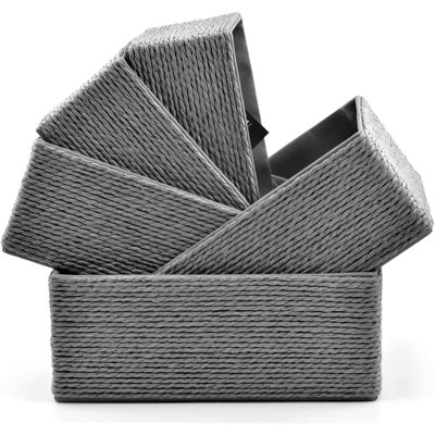 Paquet de 5 paniers de rangement en corde de papier tissé de qualité supérieure, multi-tailles, empilables, organisateurs polyvalents, bacs décoratifs avec doublure en tissu durable