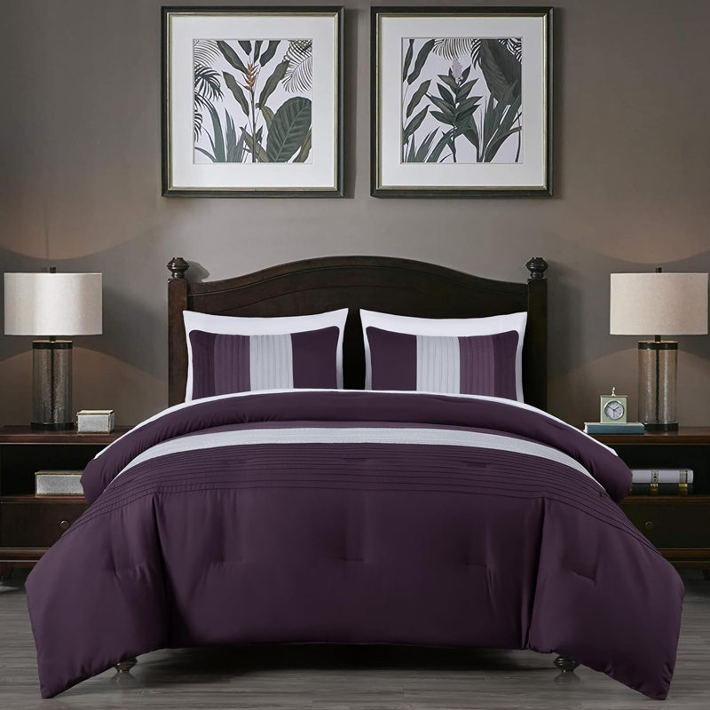 Queen Purple and Gray Microfiber Bed in a Bag Comforter Set