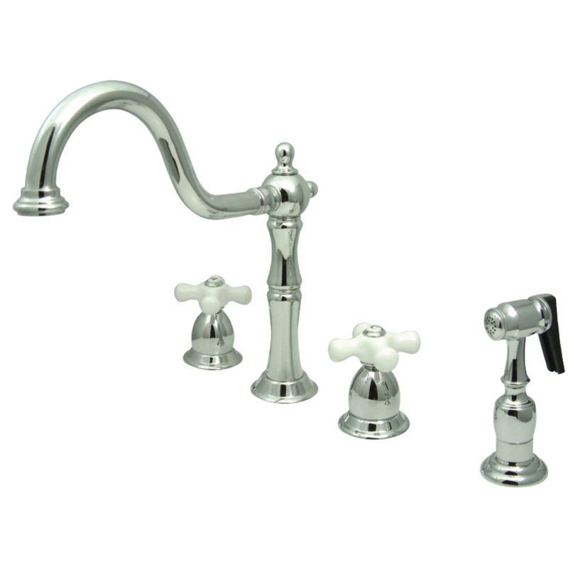 Robinet de cuisine à poignée double Kingston Brass Heritage, Chrome poli, Avec douchette latérale