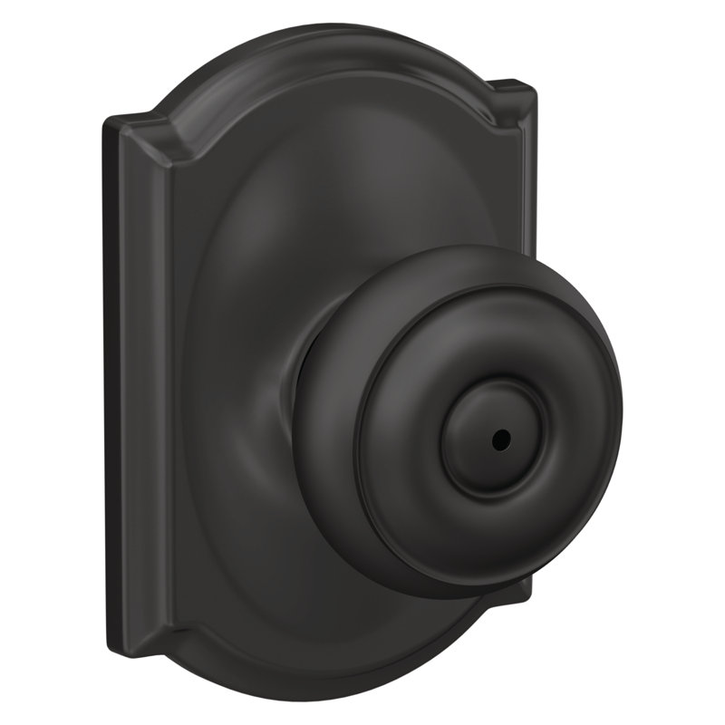 Georgian Privacy Knob with Camelot Trim, Matte Black