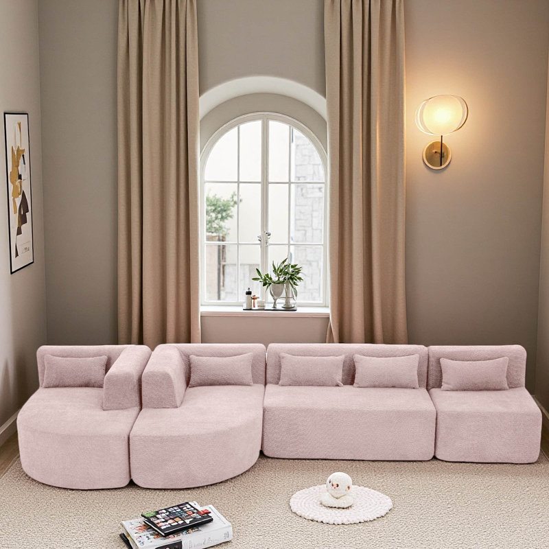 144" Long Upholstered Boneless XL Sofa, Pink